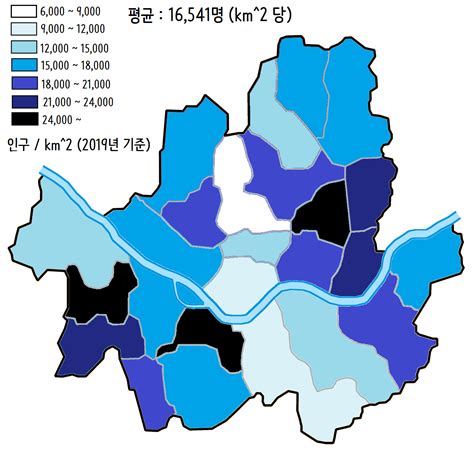 서울 인구 밀도 순위 - 서울시 25개 구별 인구/면적/인구밀도 순위